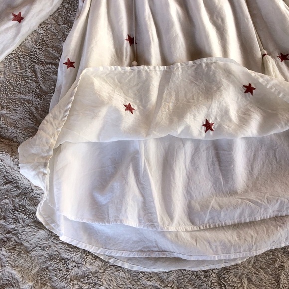 Tularosa Long Sleeve Cosmic Star Dress Silk and Cotton Ivory Colored Red Stars. - Picture 10 of 12